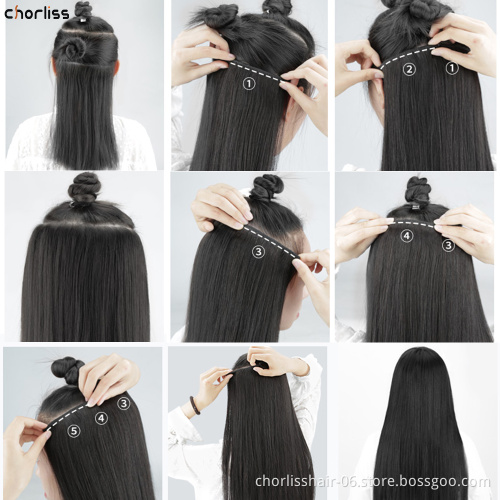 Wholesale Pink Blonde Black Ombre Long Straight 7Pcs 16 Clips Synthetic Clip In Hair Extension For Christmas party women